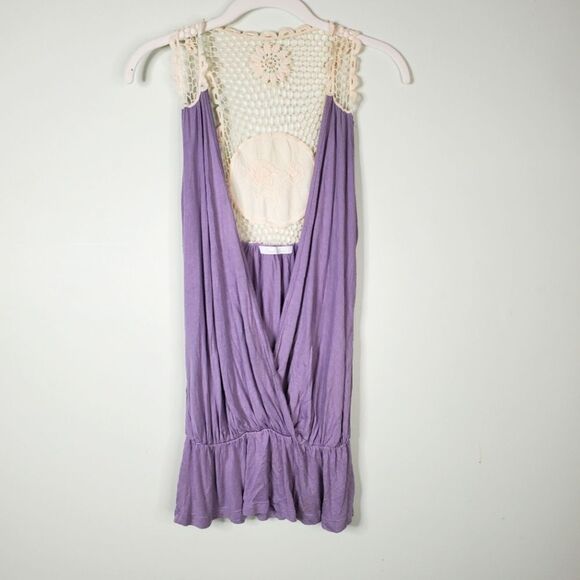 Charlotte Russe Lilac Deep V-Neck Cross Front Embroidered Back Boho Tank Size M - Picture 1 of 9